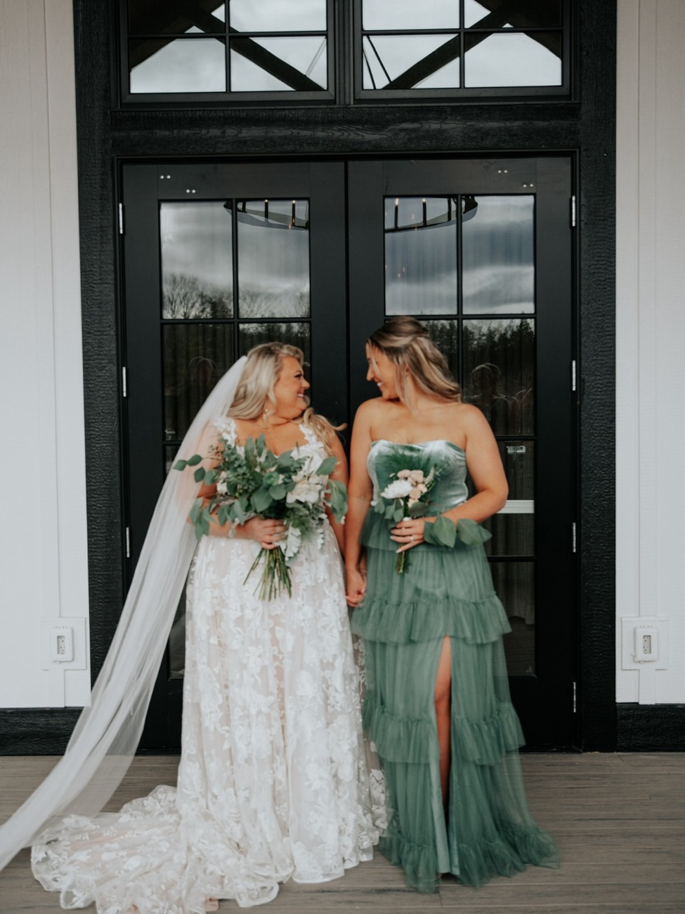 Revelry Sage Green Tiered Tulle Bridesmaid Dress